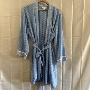 Morgan Taylor Intimates Blue White Polka Dot Robe L Belted Lounge Sleepwear